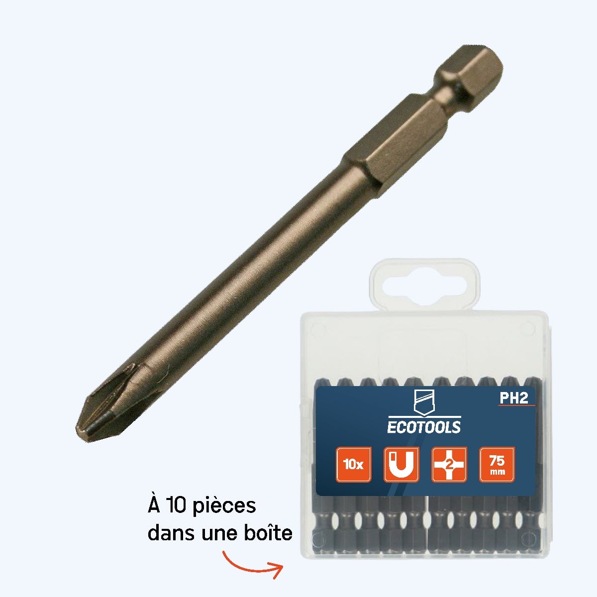 Embout Phillips allongé n° 2 x 75 mm Embout Phillips allongé n° 2 x 75 mm