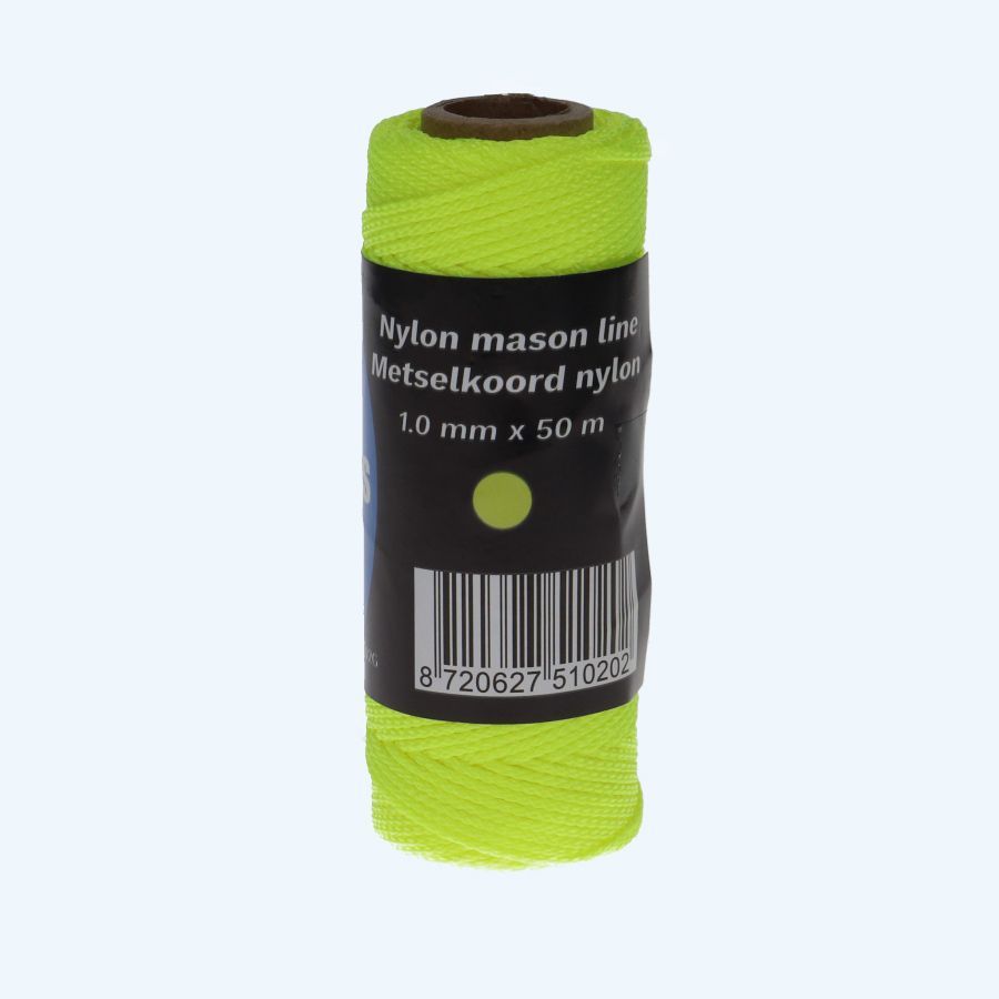 50 meter metselkoord nylon 1,0 mm geel op haspel