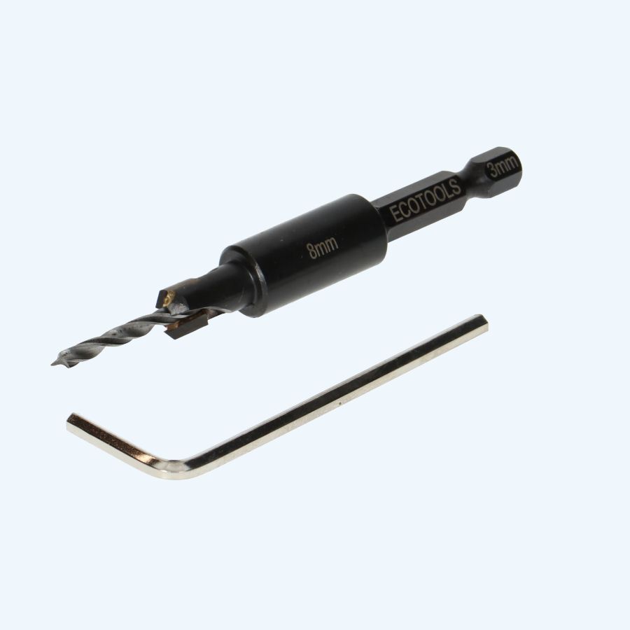 Houtspiraalboor met verzinkboor en verstelbare dieptestop, 4 x 10 mm, gelegeerd staal, houtboorset, 8 mm, ronde schacht, kegelverzinkboor voor houtbewerking